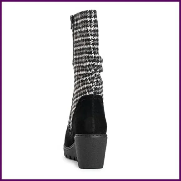 Women's Wedge Boots Mid-Calf Faux Suede Memory Foam Insoles